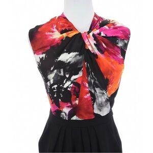 Carmen Marc Valvo Sz 4 Watercolor Floral Silk Ruched Twisted Pleat Sheath Dress